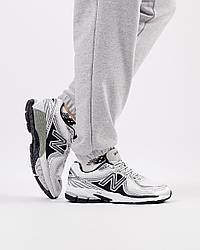 Чоловічі кросівки шкіряні сітка New Balance 860v2 White Silver Black, кеди Нью Беланс білі. Чоловіче взуття