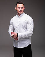 Мужская белая рубашка с длинным рукавом воротник стойка