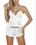 Біла жіноча атласна піжама для сну шорти з майкою, фото 4