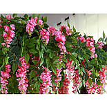 Штучна гілка гліцинії ампельна рожева 85 см за 10 шт., фото 2