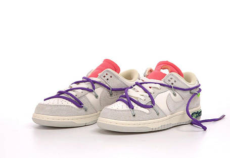 Жіночі та чоловічі кросівки Nike Dunk Low Off White Grey Кеди Найк Данк Лоу білі з сіим замша шкіра демісезон, фото 1