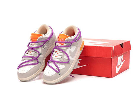 Жіночі кросівки Nike Dunk Low Off White Grey Кеди Найк Данк Лоу білі з сіим замша шкіра демісезон, фото 1