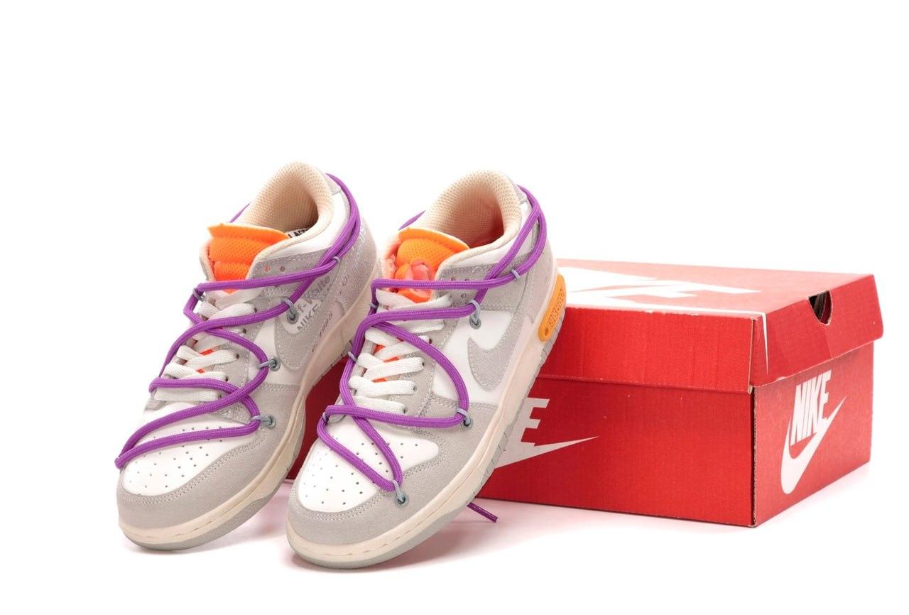 Жіночі кросівки Nike Dunk Low Off White Grey Кеди Найк Данк Лоу білі з сіим замша шкіра демісезон