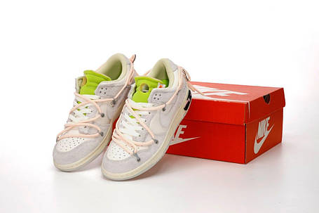 Жіночі кросівки Nike Dunk Low Off White Grey Yelloy Кеди Найк Данк Лоу білі з сіим замша шкіра демісезон, фото 1