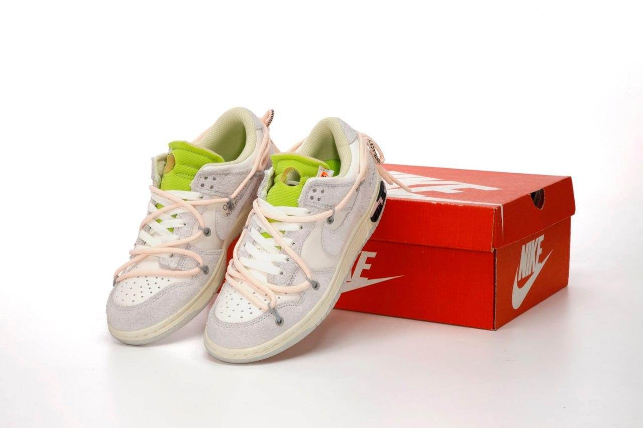 Жіночі кросівки Nike Dunk Low Off White Grey Yelloy Кеди Найк Данк Лоу білі з сіим замша шкіра демісезон