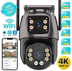 Вулична Wifi камера ICsee 8MP з двома об'єктивами, поворотна камера відеоспостереження на