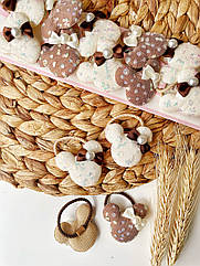 Резинки для волосся дитячі тканеві 10 пар/уп МІКІ З БАНТИКОМ