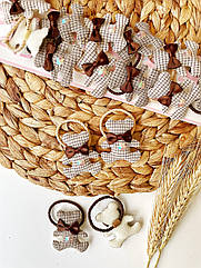 Резинки для волосся дитячі тканеві оптом 10 пар/уп МІШКИ З БАНТИКОМ