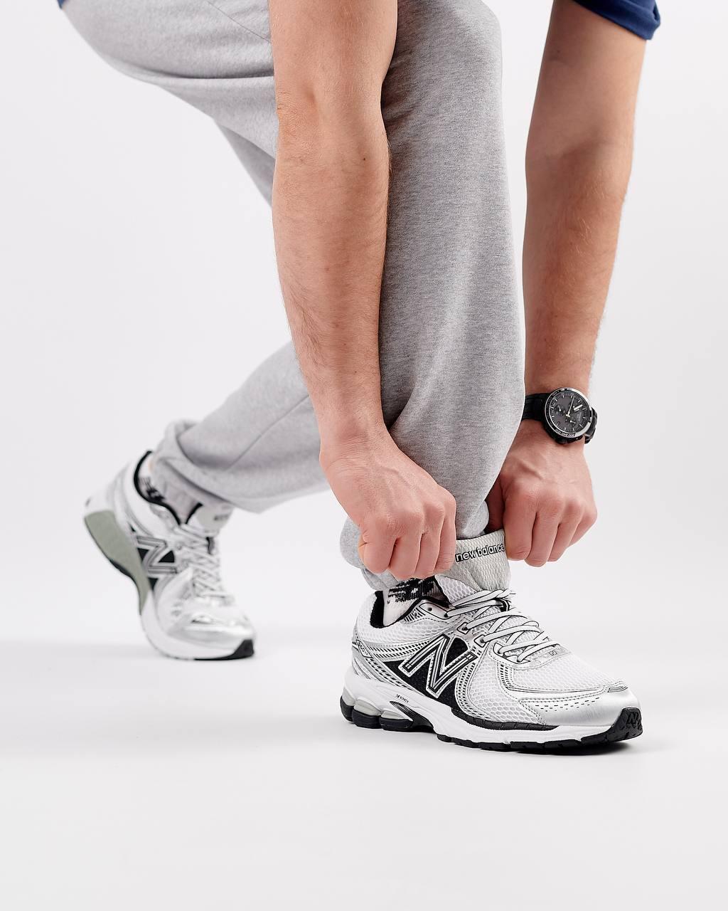 Чоловічі кросівки шкіряні сітка New Balance 860v2 White Silver Black, кеди Нью Беланс білі. Чоловіче взуття