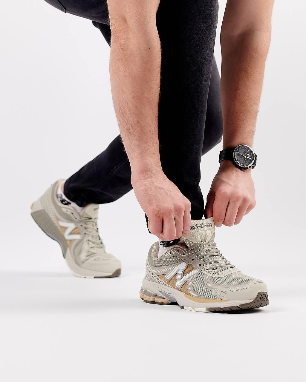 Чоловічі кросівки шкіряні сітка New Balance 860v2 Beige Gold, кеди Нью Беланс бежеві. Чоловіче взуття