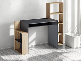Стіл комп'ютерний Tobi Sho ST-0025 з бічними стелажами 1450х750х500 Антрацит/Дуб сонома