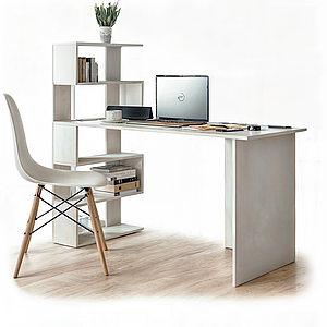Стіл комп'ютерний Tobi Sho ST-0024 з боковим стелажем 1416х750х600 Білий