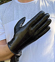 Чоловічі зимові рукавички з натурального меху (чорний мех мутон)
