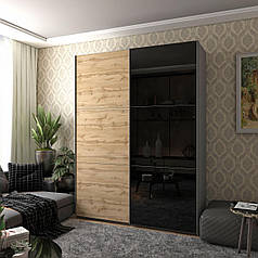 Шафа-купе двохдверна Doros G-Caiser 180х60х240 см Графіт/Дуб евок/1 Чорне скло (DRS-011228)