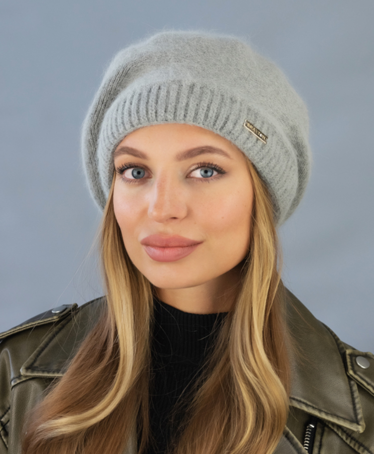 Берет жіночий в'язаний зимовий ангоровий Аліза сірий розмір 56-59, фото 1