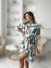 Жіночі халати COSY полірований штапель розмір S, халат душовий жіночий якісні Молочний з листям