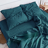 Сімейна однотонна постільна білизна зелена смужка (23064) З двома підковдрами на блискавці Бязь Ранфорс, фото 2