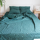 Постільна білизна на гумці двоспальна 180х220 зелений ромб (23067) Однотонна бавовняна на блискавці, фото 3