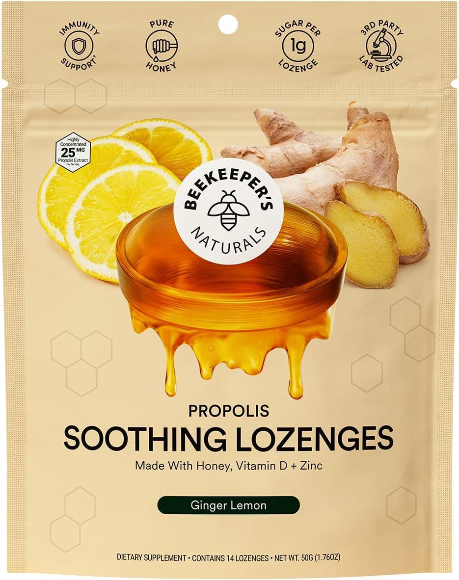 Beekeeper's Naturals Ginger Lemon / Льодяники для горла з прополісом, лимоном та імбирем 14 шт.