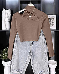 Стильний жіночий топ з з вирезом у кольорі мокко