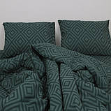 Постільна білизна на гумці двоспальна 180х220 зелений ромб (23067) Однотонна бавовняна на блискавці, фото 5