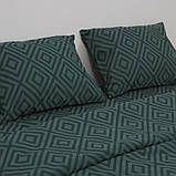 Постільна білизна на гумці двоспальна 180х220 зелений ромб (23067) Однотонна бавовняна на блискавці, фото 6
