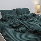 Сімейна однотонна постільна білизна зелена смужка (23064) З двома підковдрами на блискавці Бязь Ранфорс, фото 4