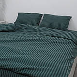 Сімейна однотонна постільна білизна зелена смужка (23064) З двома підковдрами на блискавці Бязь Ранфорс, фото 5
