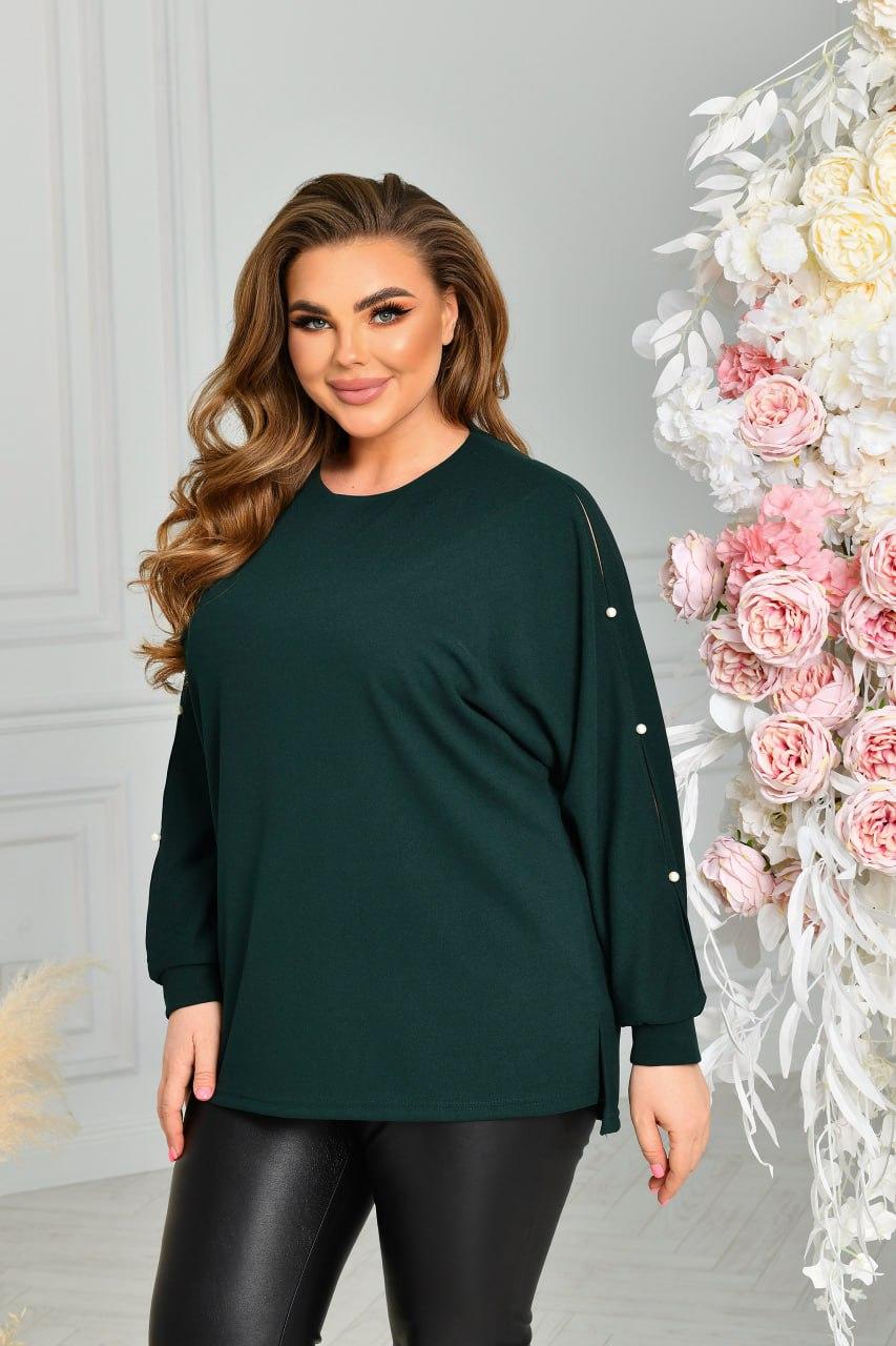 Ошатна жіноча туніка у великому розмірі з намистинами зелена