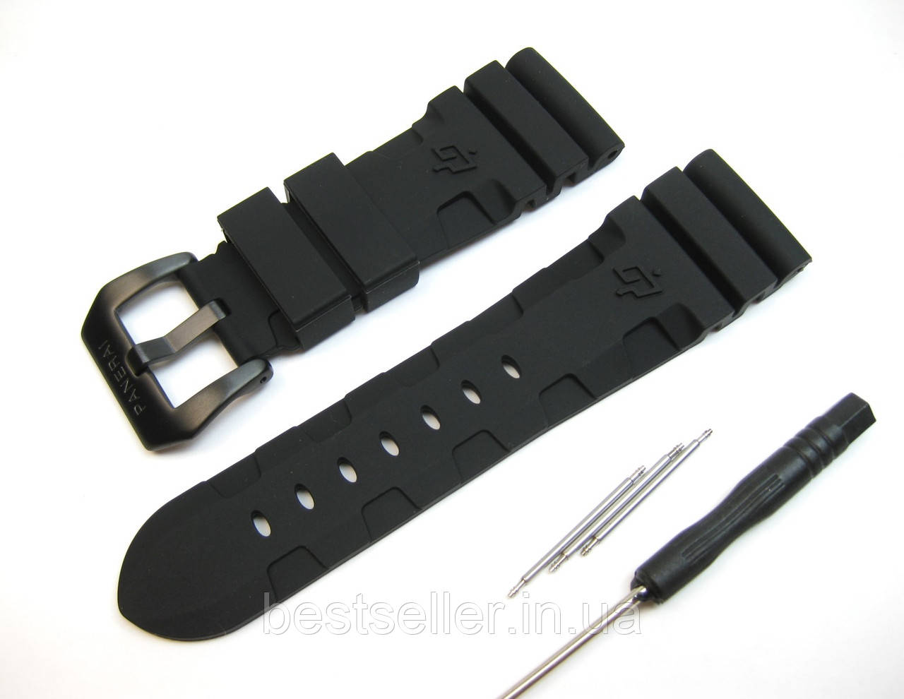 Ремінець каучуковий PANERAI 26MM BLACK з фірмовою застібкою BLACK AAA