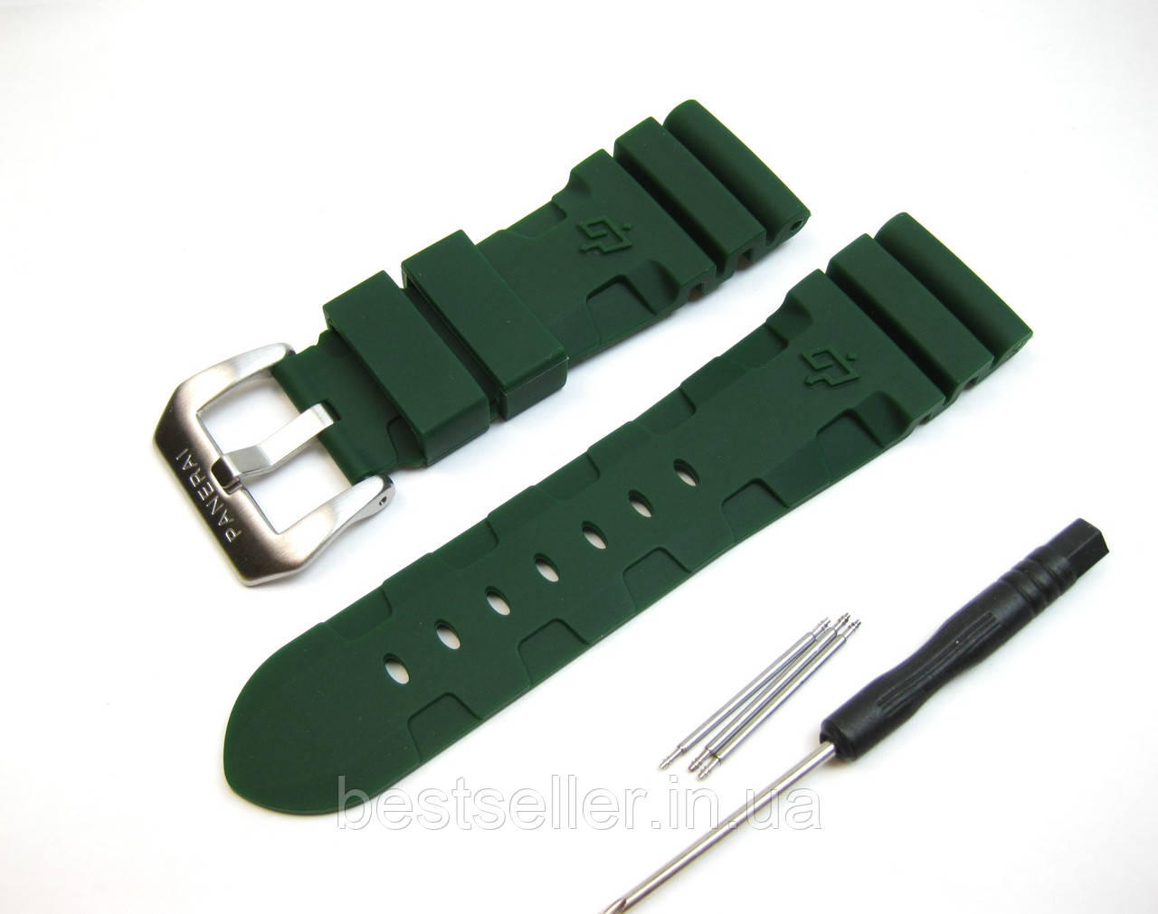Ремінець каучуковий PANERAI 26MM GREEN з фірмовою застібкою SILVER AAA