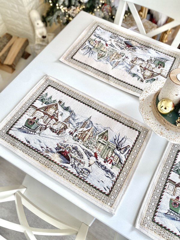 Новорічна серветка на стіл гобеленова BENASK BLANCO 33*45 см