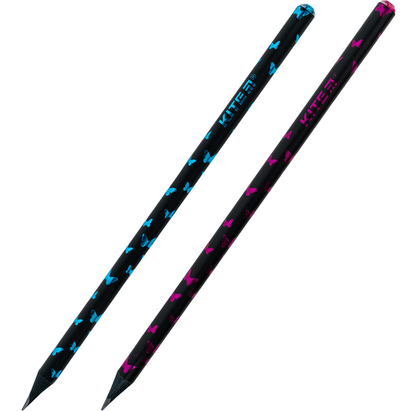 Олівець простий круглий "KITE" Butterfly, з кристалом