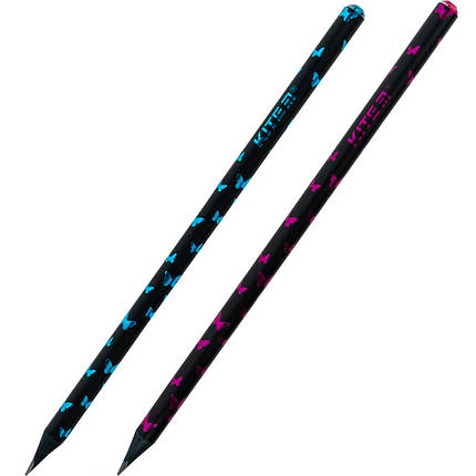 Олівець простий круглий "KITE" Butterfly, з кристалом, фото 1