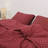 Сімейна однотонна постільна білизна бордовий ромб (23063) З двома підковдрами на блискавці Бязь Ранфорс, фото 2
