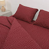 Сімейна однотонна постільна білизна бордовий ромб (23063) З двома підковдрами на блискавці Бязь Ранфорс, фото 3