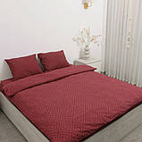 Сімейна однотонна постільна білизна бордовий ромб (23063) З двома підковдрами на блискавці Бязь Ранфорс, фото 4