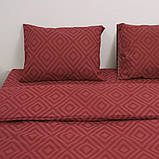 Сімейна однотонна постільна білизна бордовий ромб (23063) З двома підковдрами на блискавці Бязь Ранфорс, фото 6