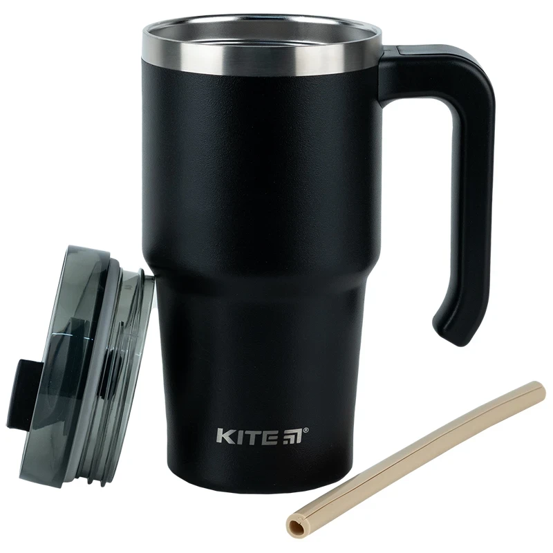 Термокружка з ручкою Kite 600 мл Чорна K24-1207-1
