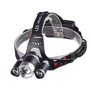 Налобний ліхтар на акумуляторі 18650 Led headlight RJ 3000 з лінзою Ліхтарик на лоб, Ліхтарик на голову