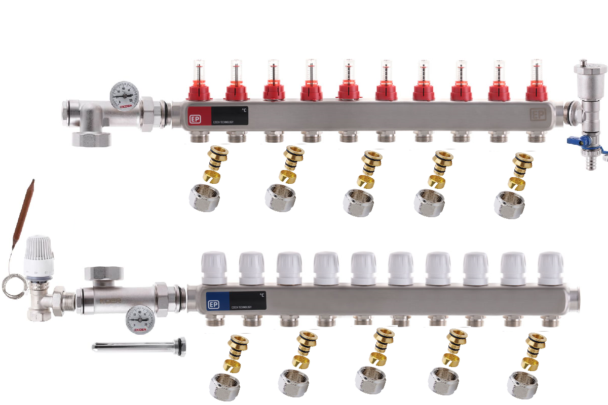 Колектор для теплої підлоги в зборі на 10 контурів Europroduct
