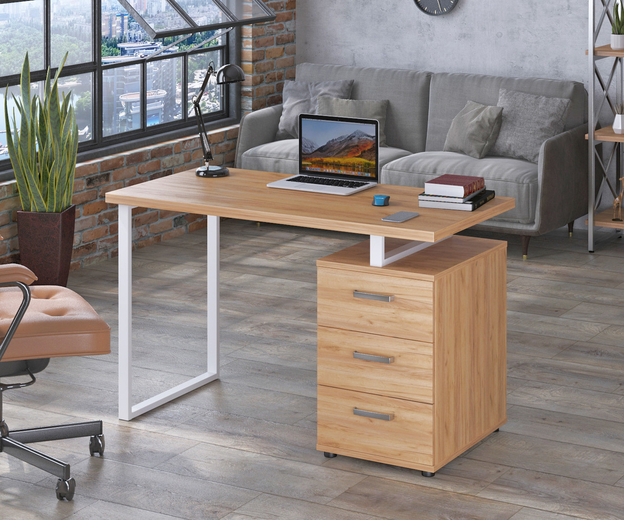 Письмовий стіл Loft design L-27 Дуб Крафт золотий Білий