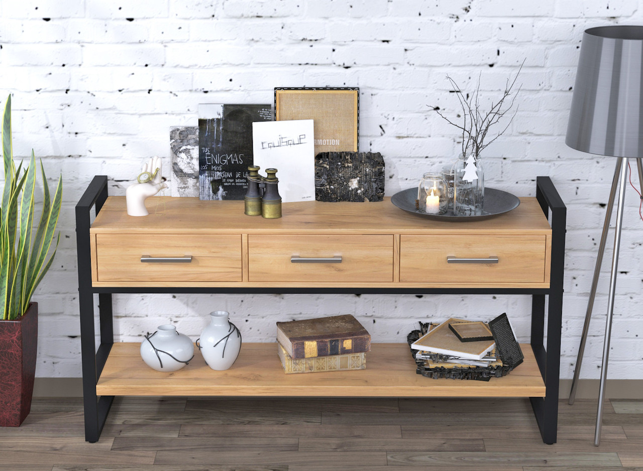 Консоль з ящиками L-145 чорний Loft Design  Дуб Крафт золотой, фото 1