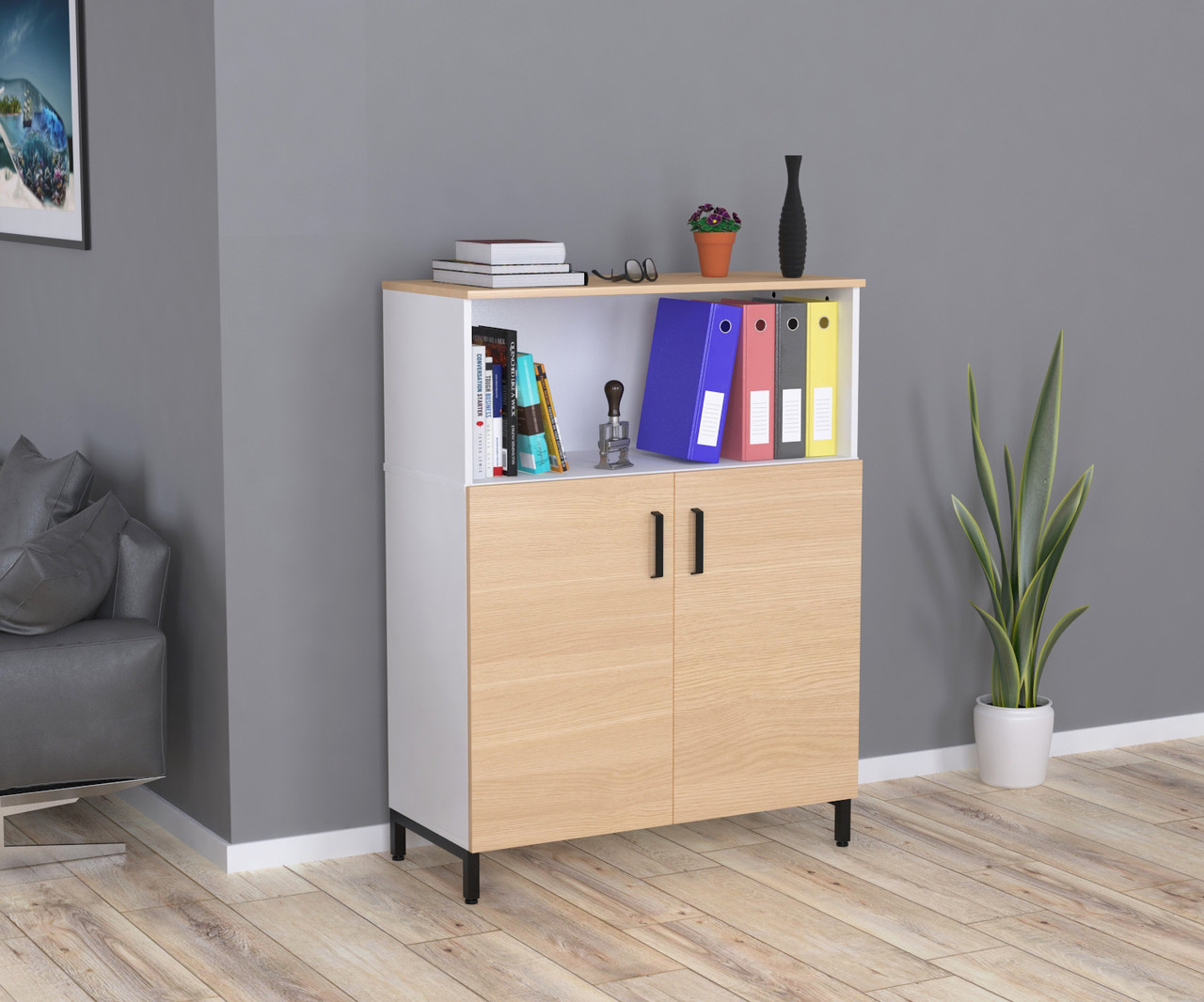 Тумба офісна LTO-900-1200 біла Дуб Борас, фото 1