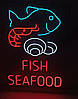 Вивіска неонова "Fish Seafood" 790х550 мм з пультом управління, фото 3