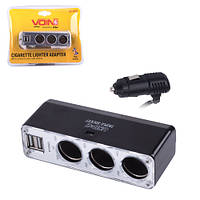 Розгалужувач прикурювача VOIN 3 виходи + 2 USB 2100mA дріт/передохр SC-3036