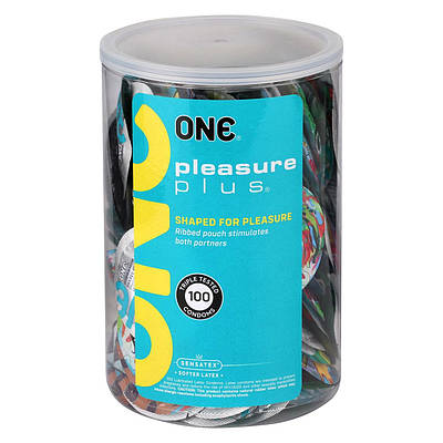 Набір презервативів ONE Pleasure Plus, 100 шт., з ребристою ділянкою на кінці, паковання-тубус