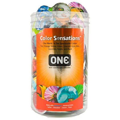 Набір презервативів ONE Color Sensations, 100 шт., кольорові, 10 кольорів, з мастилом, паковання-тубус