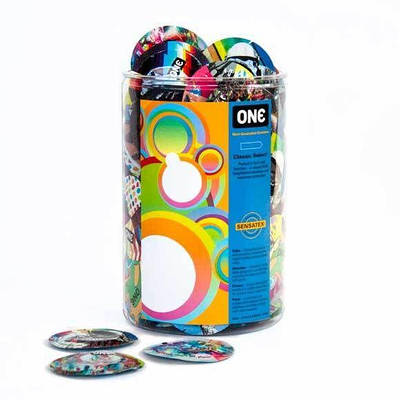 Набір презервативів ONE Classic Select Artist Collection, 100 шт., зі змащуванням, паковання-тубус