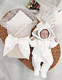 Набір на виписку з пологового будинку для хлопчика для дівчинки весна-осінь "Косичка" ( комбінезон, конверт, шапочка), фото 3